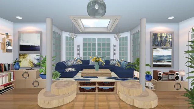 Wood and Navy Living Room 