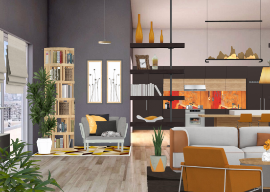 A Touch Of Orange Apartment Design Rendering