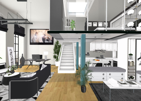 Black And White Loft Design Rendering