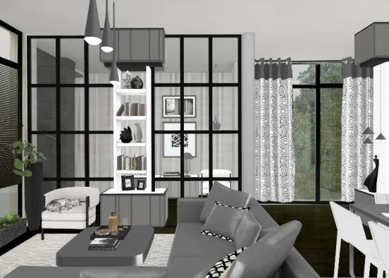 Grey Tones Living Room  Design Rendering