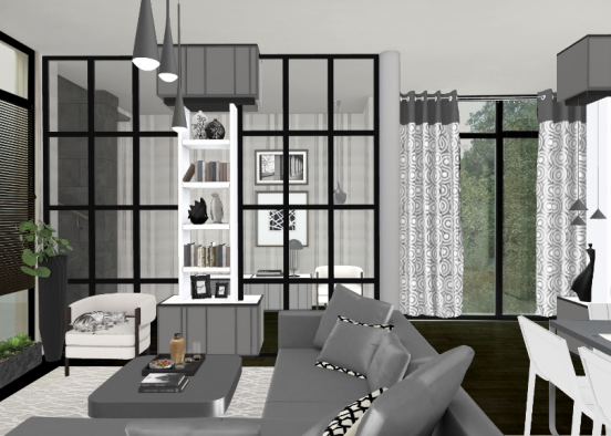 Grey Tones Living Room  Design Rendering