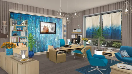 Blue And Wood Office