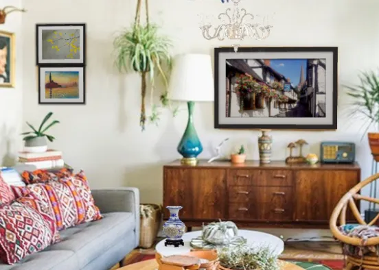 Bohemian style living room. Design Rendering