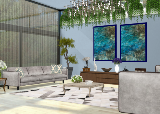 Sala azul floral Design Rendering