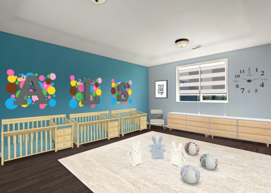 baby triplets room: 2 girls 1 boy Design Rendering