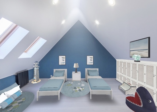 Children's Coastal Bedroom Design Rendering