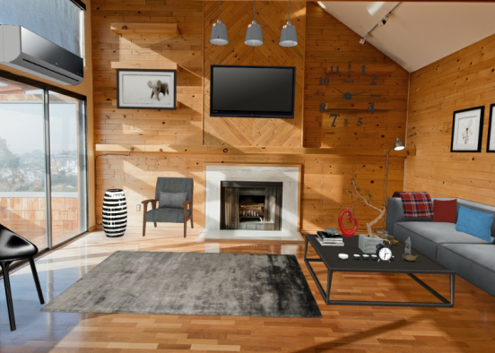 Wood living room  Design Rendering