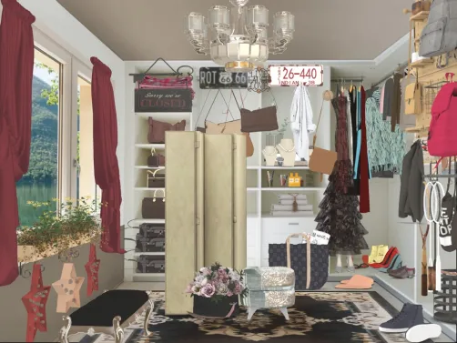 Rustic walk-in closet. At the lake House. 