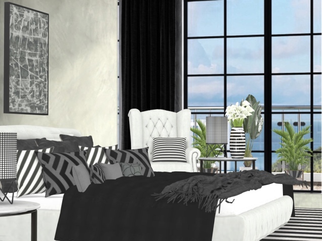 Black and White Bedroom by the ocean