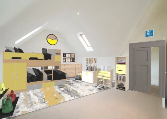 Yello,Grey,And Black Themed Room Design Rendering