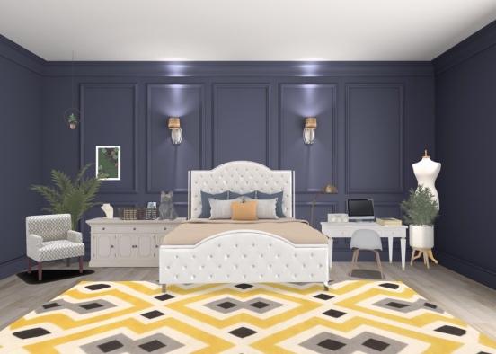 blue and yellow bedroom Design Rendering