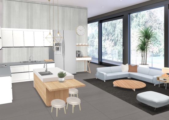 open kitchen - living room Design Rendering