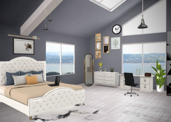 Bedroom+Office area Design Rendering