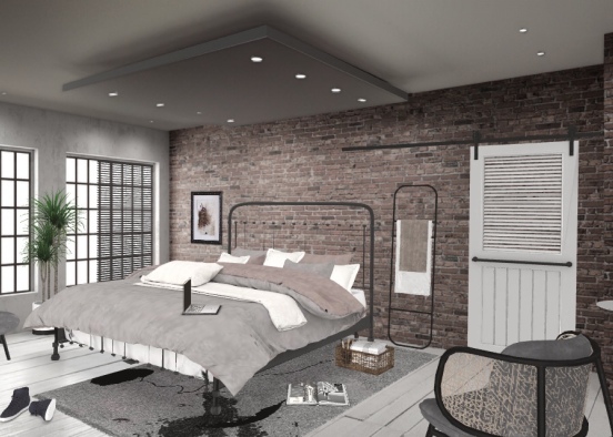 industrial style men's bedroom Design Rendering