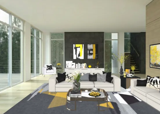 Black & Yellow living room Design Rendering