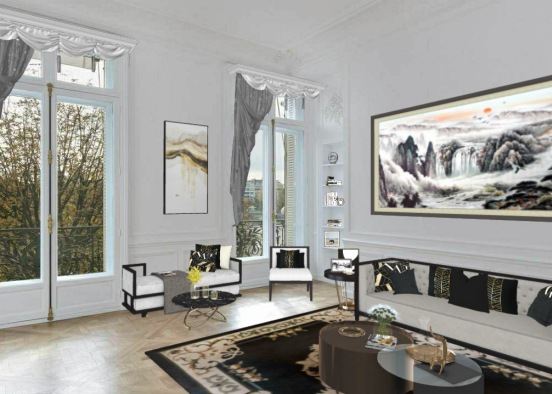 Black & Gold livingroom Design Rendering