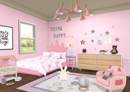 A Bedroom and Playroom for a Creative Little Girl Design Rendering