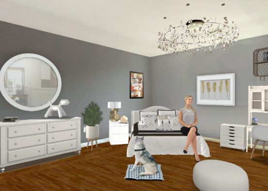 Cute, white bedroom with a gold accent  Design Rendering