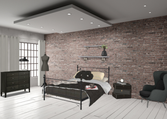 Black bedroom with a brick wall accent! Design Rendering