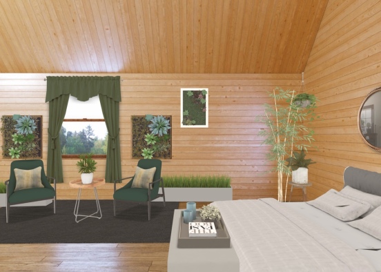 Green Plant Cabin Bedroom Design Rendering