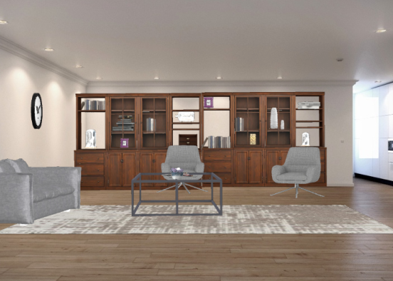 Grey, purple wood living room Design Rendering