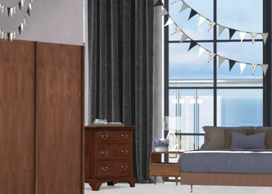 Dark wood and grey bedroom  Design Rendering