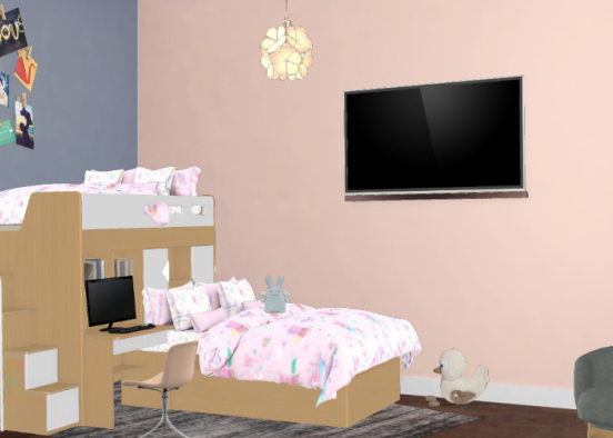 Girl's pink and grey bedroom Design Rendering