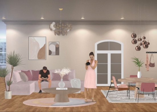 salón comedor en rosa  Design Rendering