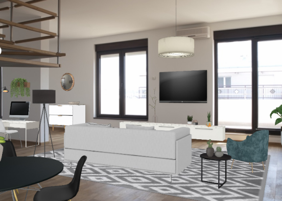 Modern studio, dinning room, living room and office.  Design Rendering