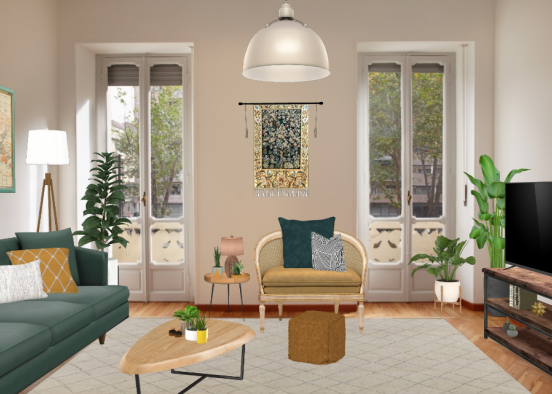 Bohoo living room Design Rendering