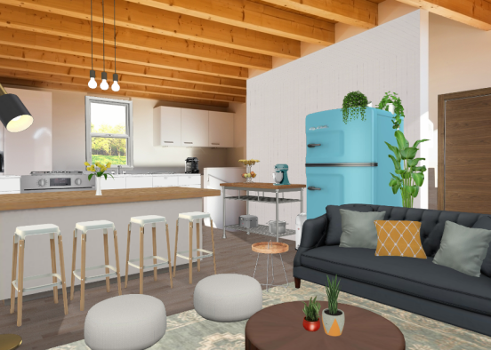 Cocina y sala de estar Design Rendering