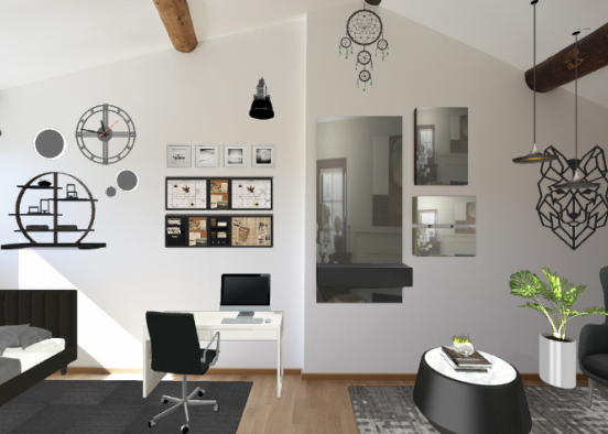 Black and White Minimalist Room Design Rendering