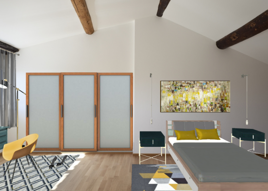 Dormitorio moderno mid century Design Rendering