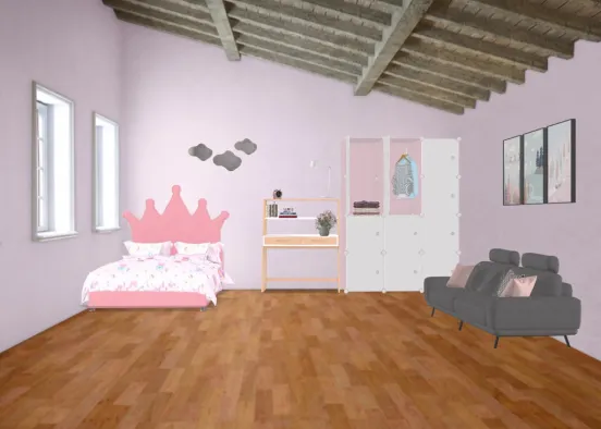 bed room pink Design Rendering