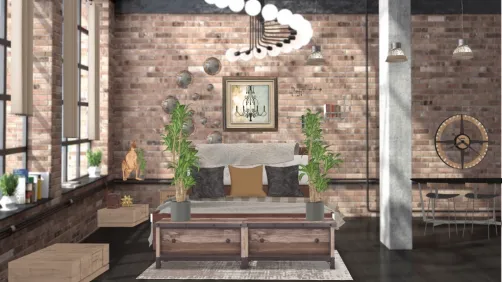 Industrial hotel lounge room
