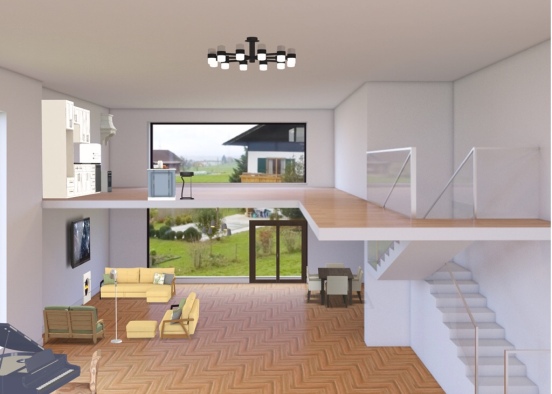 living room,kitchen  Design Rendering