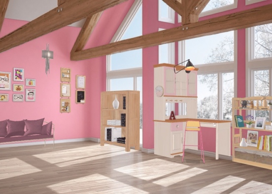 Beautiful pink office is done Design Rendering