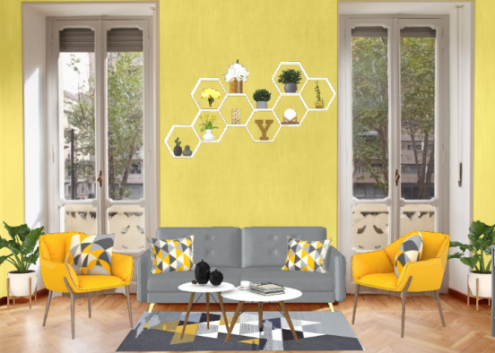 Sala con tonalidad amarilla Design Rendering