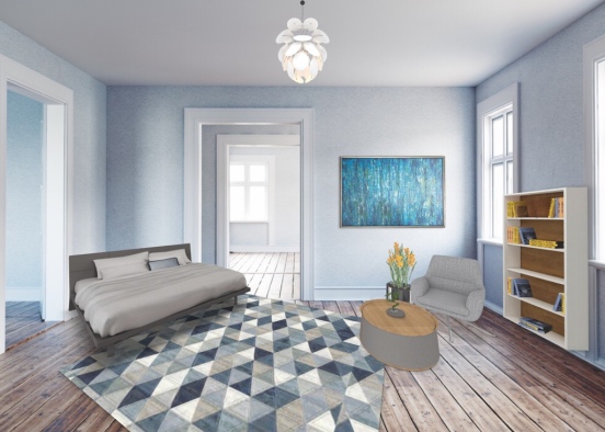 blue and gray bedroom Design Rendering