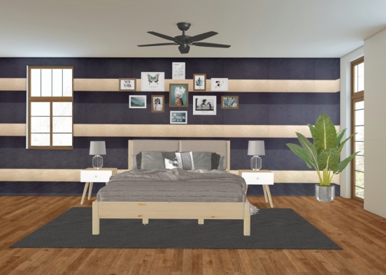 teen bedroom with wallpaper Design Rendering
