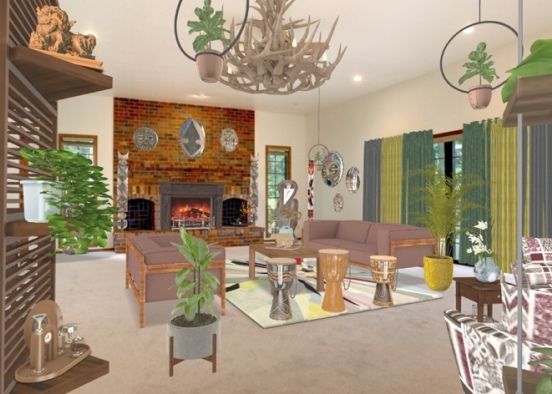 african style living room Design Rendering