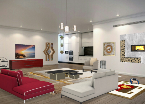 Red and gold living room * Design Rendering