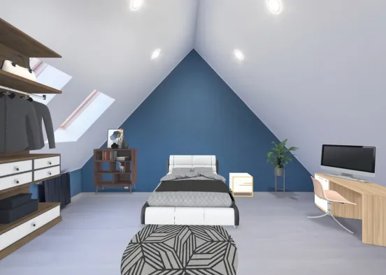 modern attic bedroom Design Rendering