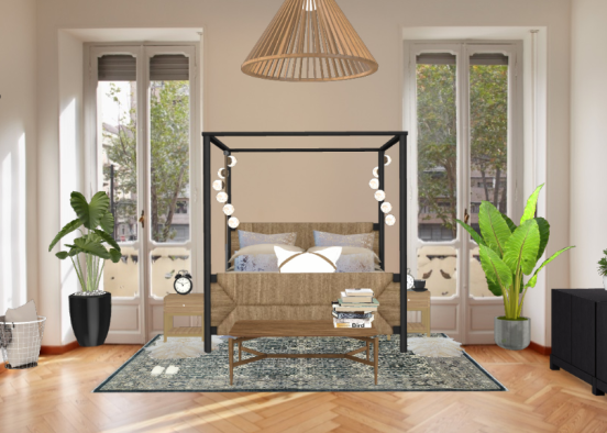 dreamy wooden black blue bedroom Design Rendering