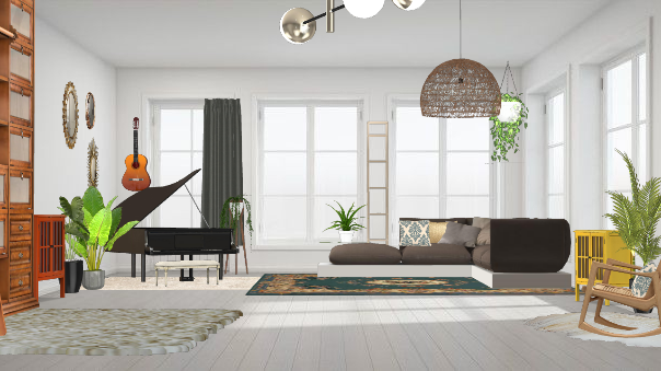 bright colorful Living room Design Rendering