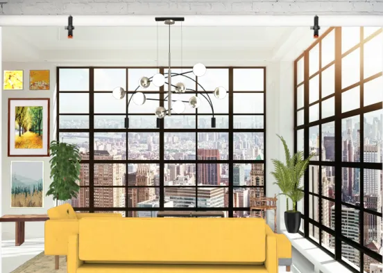 yellow Light Living room Design Rendering