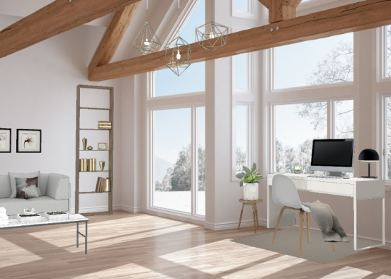 Black white and wood office Design Rendering