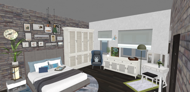 Bedroom, grey/blue
