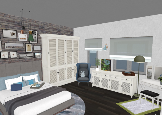 Bedroom, grey/blue Design Rendering