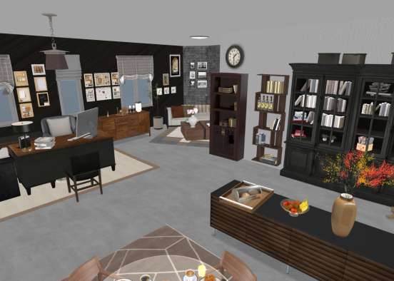 Livingroom/office space brown/grey Design Rendering